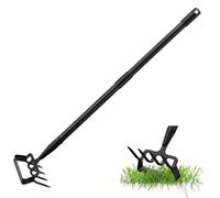 Garden Hoe 2-in-1 Scuffle Hoe, 53 Inch Adjustable Long Handle, 4-Tines Stainless Steel Stirrup Hoe for Weeding and Planting
