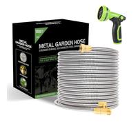 Garden Hose 100 ft-Metal Water Hose -Flexible Lightweight Outdoor Yard Strong Durable Heavy Duty 304 Stainless Steel Hose Pipe with 10-Way Nozzle, Solid 3/4" Brass Connectors, No Kink Hose
