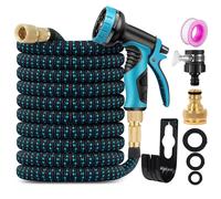 Garden Hose 100FT Garden Retractable Hose with 3/4", 1/2 Fitting and 16mm Universal Adapter Garden Hose with 10 Patterns of Water Spray Guns for