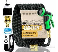 Garden Hose 150FT 45M, Durable 3-Layer Latex Water Hose with 3/4 inch and 1/2 inch Connectors, Kink-Free and Leak-Proof, 10-Function Spray Nozzle for Garden Watering, Car Washing and Cleaning