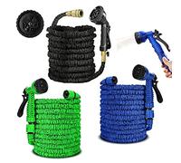 Garden Hose 150ft 45m Expandable Garden Hosepipe Strongest Double Latex Inner Tube with 7 Function Spray Gun Universal Connector Retracted Length 26ft for Pets Car Garden Patio Window-1 Year Warranty
