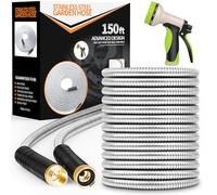 Garden Hose 150ft, Metal Stainless Steel Water Hose with 10 Function Nozzle Flexible, Lightweight, Kink-Free, Pet Proof, Puncture Proof Hose for Yard, Outdoor