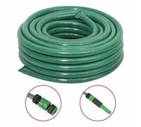 Garden Hose 30m PVC Green 0.75" with 4-Piece Fitting Set Spray Nozzle Quick Stop