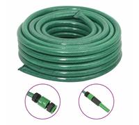Garden Hose 30m PVC Green 0.75" with 4-Piece Fitting Set Spray Nozzle Quick Stop