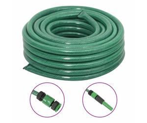 Garden Hose 30m PVC Green 0.75" with 4-Piece Fitting Set Spray Nozzle Quick Stop