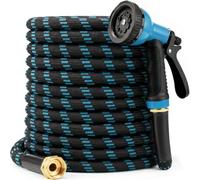 Garden Hose 50 ft, 2026 Upgraded Kink Free Flexible Water Hose 50ft With 10 Pattern Spray Nozzle, Leak-Proof, Portable, Ultra Lightweight & Durable Garden Hose for Yard, Lawn, Outdoor (Black & Blue)