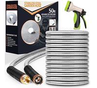 Garden Hose 50 ft, Stainless Steel Water Hose with 10 Function Nozzle Flexible, Heavy Duty, Lightweight, No-Kink, Pet Proof, Puncture Proof Hose Metal for Yard, Outdoor