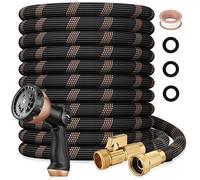 Garden Hose 75ft, 2026 Ultra Lightweight Water Hoses w/10 Function Spray Nozzle and 3/4" Brass Fittings- Durable, & Flexible Water Pipe for Yard, Lawn, Outdoor & Gardening(Black Rose gold)