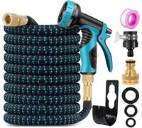 Garden Hose 75Ft Retractable 3/4Inch,1/2 Fitting 16mm Universal Adapter 10 Patterns Water Spray Guns Watering Car Washing