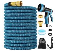 Garden Hose 75FT, with 3/4 Inch and 1/2 Inch Fittings, 10 Function Hose Spray Gun, Made of Three-Layer Latex Core and Super Strong Fabric, Tangle Free, Can Prevent Leakage and Rupture