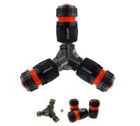 Garden Hose ALL Connectors Fittings Universal Standard Hozelock Compatible Black 3/4 inch 1/2 inch (3 Way - 3 x Female Connector)