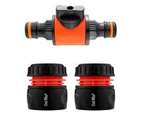Garden Hose All Connectors Fittings Universal Standard Hozelock Compatible Black 3/4 inch 1/2 inch (in-Line Valve + 2 Connectors)