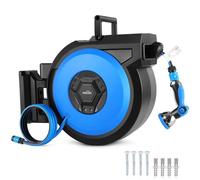 Garden Hose Box Wall Mounted 20 m, Automatic Hose Reel Water with 10-in-1 Multi Shower, 180° Swivel, Wall Mount, Garden Hose, Blue