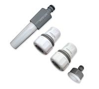 Garden Hose Connector Set 4 Piece Starter Kit - Adjustable Spray Nozzle - Stop Quick Connector - Standard Connector - Tap Adaptor - Fits 1/2-5/8 Hosepipe - Lawn Watering Hozelock Gardena Compatible