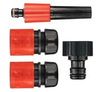 Garden Hose Connectors Set 4 Piece Starter Kit - Adjustable Nozzle - Quick Connector with Stop Plus Standard Connector - 3/4 BSP Tap Adaptor - Fits 1/2 and 5/8 Hoses - Hozelock Gardena Compatible