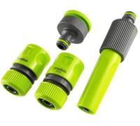 Garden Hose Connectors Set with Nozzle 4pc Starter Kit Quick Connect with Stop Connector Standard Connector and Tap Adaptor 3/4 BSPF to 1 BSPF Hozelock Gardena Compatible for Watering Irrigation