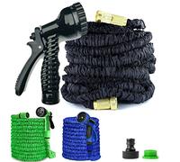 Garden Hose Expandable Water Pipe 3 Times Expanding 75FT/100FT/150FT/200FT Flexible Magic Hose Pipes Reel with 7 Setting Professional Water Spray Nozzle Gun (Black, 200FT)