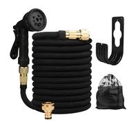 Garden Hose, Garden Hose Pipe Garden Water Hose Expandable Double Metal Connector High Pressure PVC Reel Water Pipes for Garden Farm Irrigation Car Wash(Black,50FT-15M Extended)