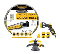 Garden Hose Heavy Duty Layer Flexible Reinforcement UV & Algae Resistant Hose Pipe for Garden, Pressure Washer, Garden Water Features TOUGH MASTER (100 FT+Spray Gun+Sprinkler)