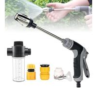 Garden Hose High Pressure Spray Gun - Long Rod Car Washing Nozzle with Foam Pot, 360° Adjustable Nozzle, 3 Hose Connectors, Powerful Water Blitz Pressure Washer Attachment (1 PCS)