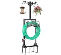 Garden Hose Holder, Freedstanding Heavy Duty Garden Water Hose Holder Stand with 2 Shepherds Hooks, Detachable Metal Hose Storage Hanger Rack for Outside Yard Lawn Farm