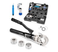 Garden Hose Hose Pipe CHANHYD Copper Tube Fitthing Hydraulic Press Plumbing Tool Kit Pipe Crimper Pressing Pliers with 1/2, 3/4, 1" Stainless PEX Press Sleeves for Copper Pipe