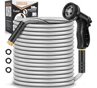 Garden Hose Metal 100FT, Stainless Steel Heavy Duty Water Hose With 10 Function Nozzle, No-Kink, Tough & Flexible, Sturdy and Lightweight, Rust Proof for Yard, Outdoor, RV