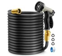 Garden Hose Non-Expandable 50ft, Outdoor and Garden Flexible Water Hose with 10 Function Nozzles, Portable, Kink-Free, Rust Proof, Lightweight Hose for Yard, Car Wash, Lawn, Camper, Easy to Store