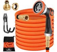 GARDEBRUK® Garden Hose Pipe | 30m Gardening Flexi Hose | Latex Core | Solid Brass Connections ¼' ¾ 'Inch Adapter | Includes Bag & Wall Mount Bracket | 8-Way Adjustable Spray Gun | Orange