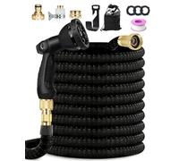 Garden Hose Pipe, 30M/100FT Expandable Garden Hose, 10 Spray Mode Hosepipe for Garden, 4 Layer Latex, 3/4"&1/2" Metal Connectors, Hands-Free Spray Gun, Flexible & No-Leak Water Hose for Washing, Black