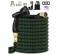 Garden Hose Pipe, 30M/100FT Expandable Garden Hose, 10 Spray Mode Hosepipe for Garden, 4 Layer Latex, 3/4"&1/2" Metal Connectors, Hands-Free Spray Gun, Flexible & No-Leak Water Hose for Washing, Green