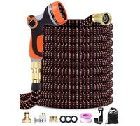 Garden Hose Pipe, 30M/100FT Expandable Garden Hose, 10 Spray Mode Hosepipe for Garden, 4 Layer Latex, 3/4"&1/2" Metal Connectors, Hands-Free Spray Gun, Flexible & No-Leak Water Hose, Orange