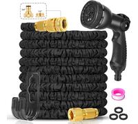 Garden Hose Pipe 50FT - 3X Expandable Water Hose, with 10 Modes Spray Gun Flexible Garden Hose with 3/4", 1/2" Brass Fittings, Upgraded Durable Latex Expanding Hose, for Cleaning/Gardening