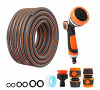 Garden Hose Pipe Connection Kit - 30m Reinforced Water Hosepipe with 10 Function Spray Nozzle Tap Hose Connectors, Long Hosepipe with 3/4" & 1/2" Adapters, Tap Connectors for Reel, Cart, Sprayer