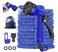Garden Hose Pipe, Expandable Garden Hose with 1/2" and 3/4" Fittings, Stretchable Hose with 7 Functional Hose Nozzles, Latex Core Hosepipe Leakproof for Gardening Car Wash 100 FT (Blue)
