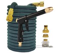Garden Hose Pipe Home and Garden Watering Hose High Pressure 2.5-30 Meters Flexible Double Metal Connector Dark Green 25-100FT Wash Car Gun(Hose with Gun 3,100ft)