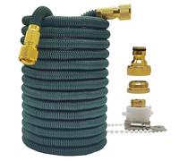 Garden Hose Pipe Home and Garden Watering Hose High Pressure 2.5-30 Meters Flexible Double Metal Connector Dark Green 25-100FT Wash Car Gun(Dark Green Hose,100ft)