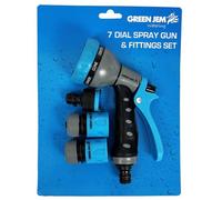 Garden Hose Pipe REEL-1/2" bore Reinforced 5 Layer Tough Anti Kink - UV and Frost Resistant - Outdoor HOSEPIPE - with OR Without Green Jem 7 Dial Spray Gun and Fittings Set (7 DIAL Spray Gun)