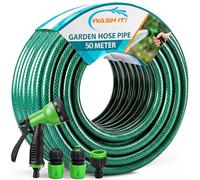 Garden Hose Pipe with Connectors and Hosepipe Spray Gun - Reinforced Garden Hose Set Including Adjustable Hosepipe Spray Gun, Tap Connector and 2 Couplers for Plant Watering and Car Washing (50m)