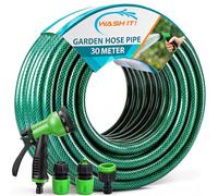 Garden Hose Pipe with Connectors and Hosepipe Spray Gun - Reinforced Garden Hose Set Including Adjustable Hosepipe Spray Gun, Tap Connector and 2 Couplers for Plant Watering and Car Washing (30m)