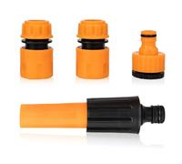 Garden Hose Quick Connector Set Plastic, 3/4" Water Pipe Quick Connect Kit, Hose Fitting Starter Set Include Nozzle End/Water Stop/Threaded Tap Connector, 4 Pack Orange