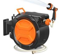 Garden Hose Reel 1/2" x 30+2m Retractable Hose Pipe Reel & Wall Mounted Hose Reel with Auto Rewind & 180° Swivel, Any Length Lock, 10-Pattern Spray Nozzle Hose Reel for Garden, Patio and Car Washing