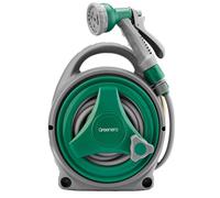 Garden Hose Reel 14M, Compact & Portable Hose Pipe Reel with 8 Adjustable Spray Gun Nozzles, Manual Retractable Garden Water Hose Reel,Outdoor Flexible Hose Reel Set for Garden Patios and Balconies