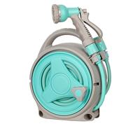 Garden Hose Reel 15M,13m Water Pipe +2m Leader Hose,Hose Pipe Reel with 8 Adjustable Spray Gun Nozzles, Mini Garden Water Hose Reel for Garden, Patios, Balconies Green