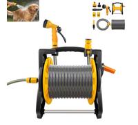 Garden Hose Reel 15m - 2-in-1 Hose Pipe Reel with 7-Pattern Spray Nozzle & Fittings, Portable Hose Pipe Reel, Wall Mounted and Freestanding Heavy Duty Rewind Water Hose, Yellow + Black