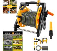 Garden Hose Reel 15M/25M/30M, 2-in-1 as Free Standing or Wall Mounted Garden Hose, Complete with Hose Guide, Nozzle and Fittings 15M