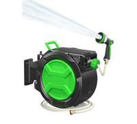 Garden Hose Reel 2-in-1 Wall Mounted Portable Auto Rewind Hose Reel with 180° Swivel Bracket, Any Length Lock & 9-Pattern Nozzle,1/2" 30+2m Retractable Garden Hose Reel for Garden, Patio, Car Washing