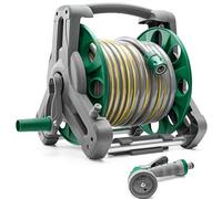 Garden Hose Reel 25M (ø 15 mm), 2-in-1 as Free Standing or Wall Mounted Hosepipe,Complete with 7 Spray Gun, Nozzle and Fittings, Robust Frame for Stability, Compact Hose Reel Flexibility Use