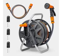 Vonhaus Garden Hose Reel 25m - 2-in-1 Hose Pipe Reel with 8-Pattern Spray Nozzle & 1/2" and 3/4" Fittings, Wall Mounted and Freestanding Heavy Duty Rewind Water Hose