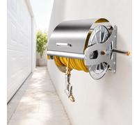 Garden Hose Reel, 304 Stainless Steel with Protective Cover, Manual Rewind Crank, Wall-Mounted or Freestanding, Compatible with 1/2 Inch Hose up to 30m